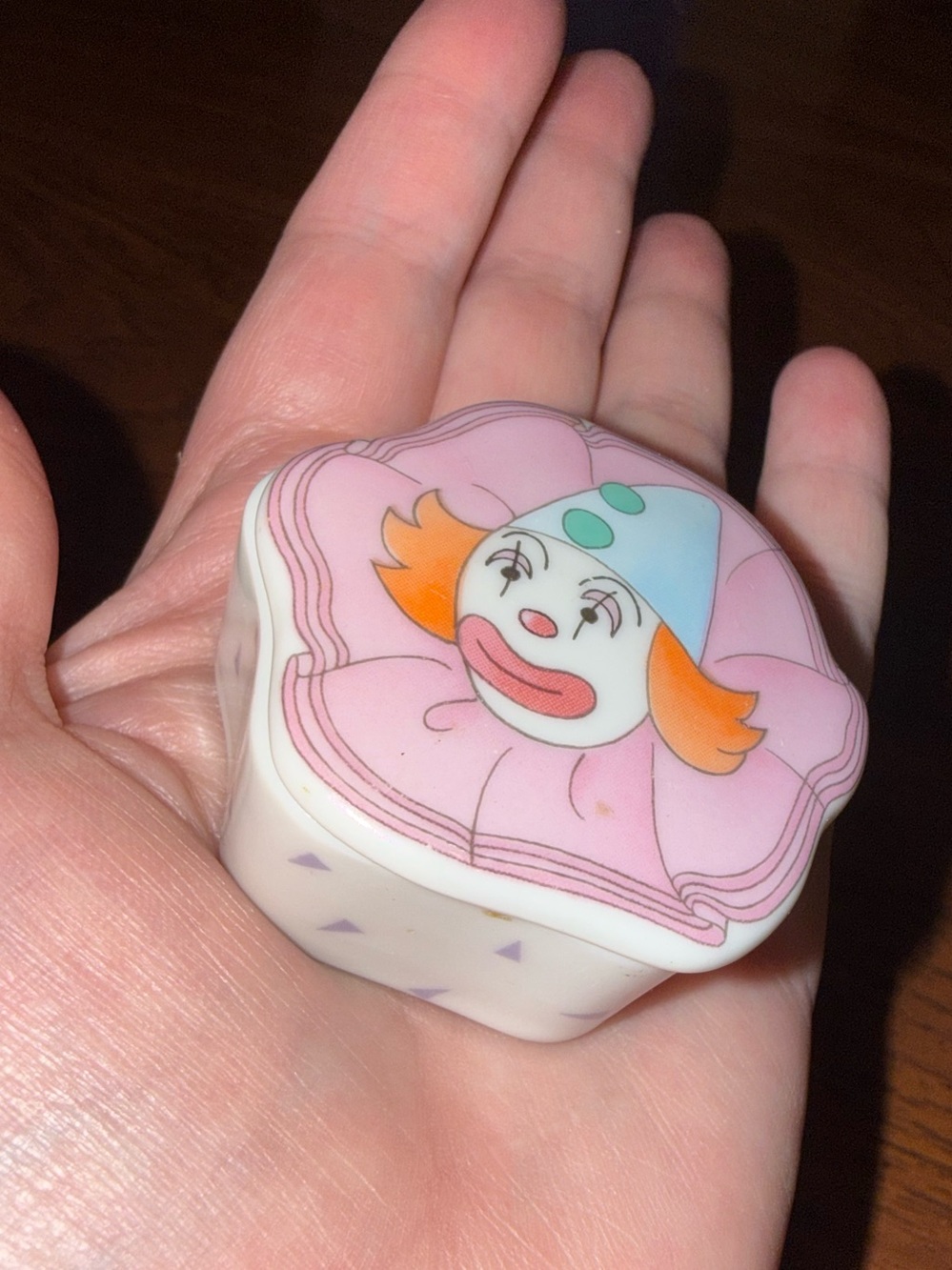 1970’s Pink Clown Tiny Porcelain Trinket Box